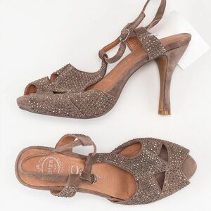Jeffrey Campbell taupe suede rhinestone Ibiza Jasper heel sandals - size 10